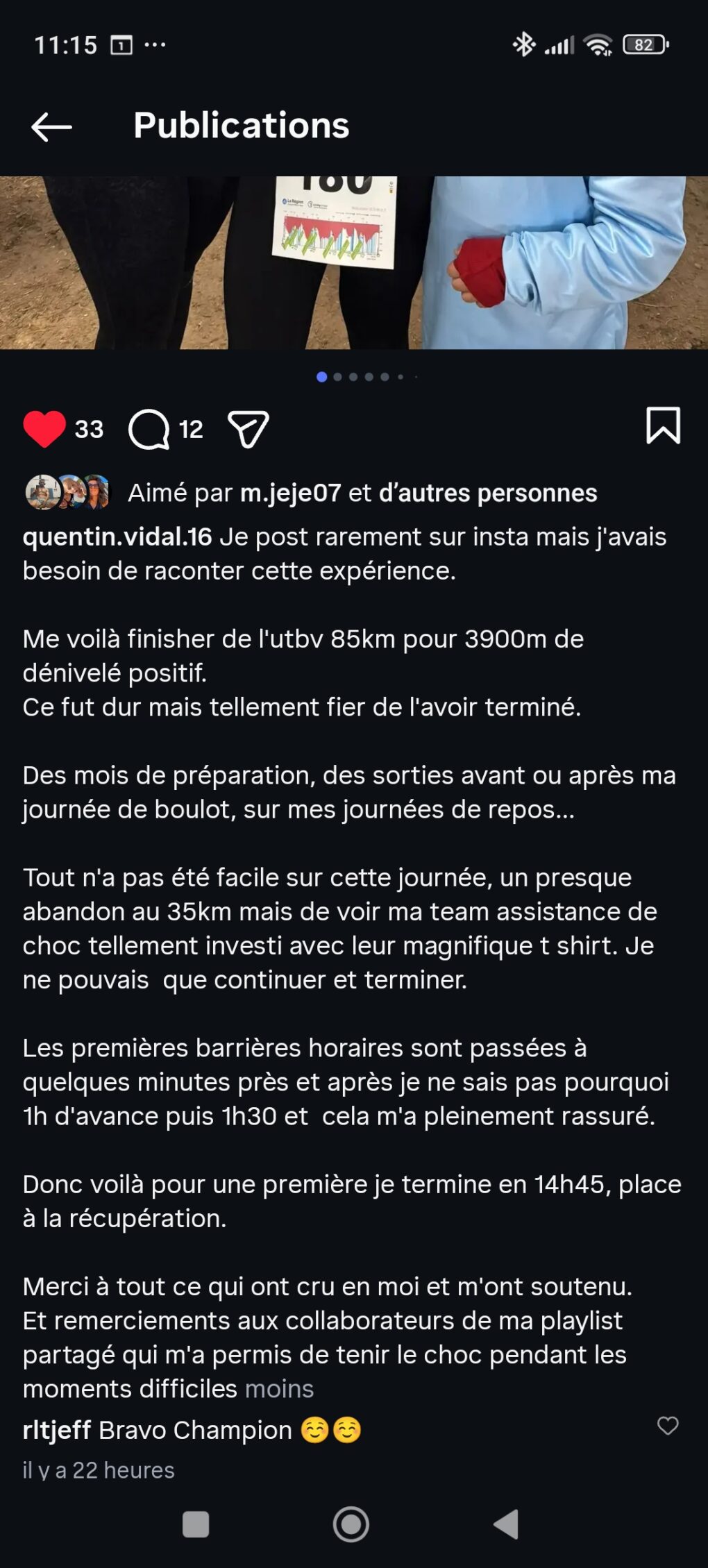 Message de Quentin après son Ultra Trail du Beaujolais Vert : premier ultra terminé en 14 h 45 pour 3 900 m de dénivelé positif